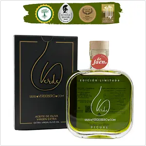 imagen del aceite de oliva virgen extra Verde íbero picual en botellita premium - Campos de Jaén